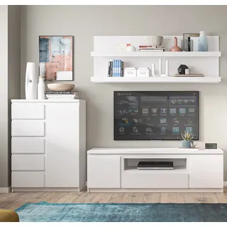Wohnzimmer Anbauwand Set in weiß FORTALEZA-129, B/H/T ca. 263,5/170/45 cm - Weiß