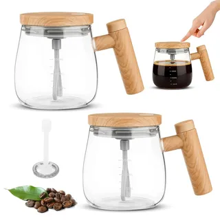 Umllpet Elektrischer Selbstrührende Tasse 2er Set, 400ml Glas Rührbecher, Hochgeschwindigkeit für Kaffee Milch Eiweißpulver, Self Stirring Mug, Glas-Kaffee Mixer mit Deckel, Rührkaffeebecher Batterien