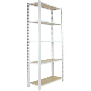 SimonRack Officlick Bücherregal, 2100 x 800 x 300 mm, 5 Etagen, Eiche, Industriestil, Metall, Weiß/Eiche