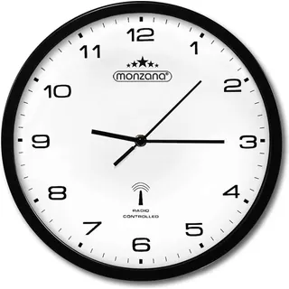 MONZANA® Funk Wanduhr Ø 31cm – Geräuscharm & Modern Automatische Zeitumstellung – Große Quarzuhr Analog – Für Wohnzimmer, Küche, Büro – Schwarz-Weiß - Schwarz