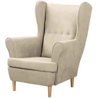 P & B Ohrensessel , Creme , Holz , Buche , 87x105x90 cm , Made in EU, Made in Europe, FSC 100% , Wohnzimmer, Sessel, Polstersessel