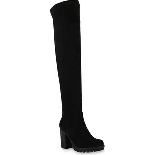 VAN HILL Damen Overknees Stiefel Profil-Sohle Schuhe 840588
