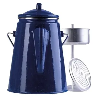 blntackle76 Kaffeekanne Emaille mit Perkolator für 12 Tassen (2ltr) Aufbrüh Kesssel schwarz oder blau emailliert + 2 Kaffeelöffel gratis Camping Kaffee unterwegs kompakt (blau mit weißen Sprenkeln)