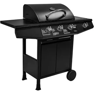 Amig - Gasgrill Fireplus 3+1 mit 8,4 kW | Schwarzer Edelstahl | Grillwagen Modell GRILL-3F | XXL-Grill mit Wagen und Thermometer | 117x52x103 cm | 4-Brenner und Seitenablage