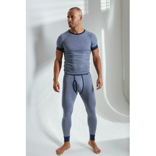 Lange Unterhose CLIPPER EXCLUSIVE, Herren, Gr. 4, 2 Stk., blau (marine), Single Jersey, Obermaterial: 100% Baumwolle, meliert, körpernah, Unterhosen Lange Unterhose, modische Optik: Jeans meliert, tolle Qualität, Topseller