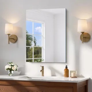 COFENY Spiegel Rahmenlos, 60 × 45 cm Rechteckiger Wandspiegel mit Polierten Kanten, HD Glasspiegel, Upgraded Shatterproof Badspiegel für Badezimmer, Schlafzimmer und Wohnzimmer