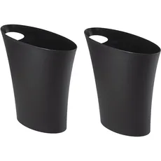 Umbra Skinny Sleek & Stylish Bathroom Trash, Small Garbage Can Wastebasket for Narrow Spaces at Home or Office, 2 Gallon Capacity, Black, 2-Pack
