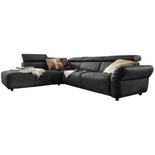 KAWOLA Sofa RISO Ecksofa mit motorischer Sitztiefenverstellung Leder schwarz Recamiere links - Schwarz