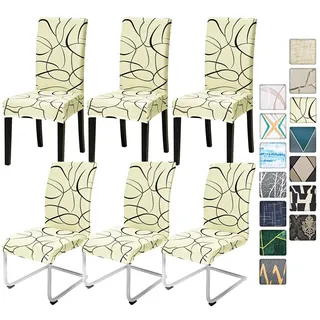 Alishomtll Stretch Stuhlbezug 4er/6er Set Stuhlhussen Schwingstuhl Elastische Stuhlhussen Abnehmbarer Waschbarer Esszimmerstühle Bezüge für Restaurant Hotel Bankett (Schwarze Linie, 6 Stück)
