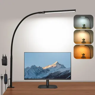 LIBORA LED Schreibtischlampe Klemmbar, Dimmbare Schreibtischlampe mit 3 Farben und 10 Helligkeitsstufen, Augenschonende Tischlampe, Tageslichtlampe Schreibtisch Lampe, Klemmleuchte, Schwarz
