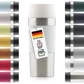 Blumtal Thermobecher 350 ml - Kaffeebecher to go aus Edelstahl - auslaufsicherer Isolierbecher kalt/heiß - Mug mit 360° Trinköffnung - Thermosbecher mit Quick-Press-Verschluss - Coffee Mug - Weiß