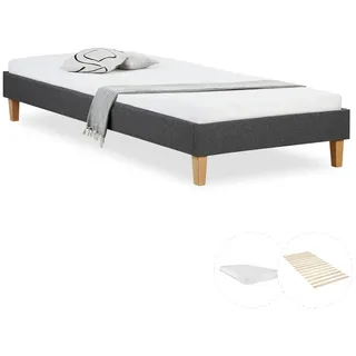 Homestyle4u Polsterbett mit Matratze 90/200 cm in Grau , Textil , 90x200 cm , Schlafzimmer, Betten, Polsterbetten