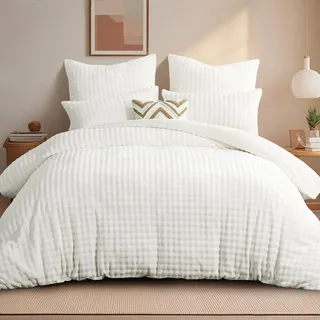 RUIKASI Winter Plüsch Bettwäsche 220x240 3teilig Weiß - WarmeKuschelig Weich Flauschige Flanell Fleece Bettwäsche Luxus Wende Bettbezug mit Reißverschluss und 2 Kissenbezug 80x80cm