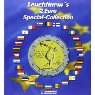 leuchtturm gmbh Leuchtturm 302574 Münzalbum Presso - 2-Euro Special-Collection - 57 Fächer für 2-EUR-Münzen- inkl. Flaggen-Stickerset
