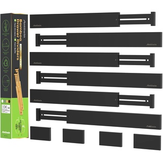 ANTOWIN 10 Pcs Schubladentrenner Verstellbar Bambus, Schubladen organizer, gefedert, Küche, Kommode, Badezimmer, Schlafzimmer, Babyschublade, Schreibtisch Ordnungssystem(Schwarz)