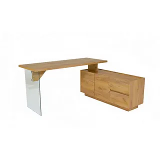 Mid.you Eckschreibtisch , Eichefarben , Glas, Holzwerkstoff , 2 Schublade(n) Schubladen , rechteckig , Wange , 136x74x160 cm , Stauraum, seitenverkehrt montierbar , Büromöbel, Schreibtische, Eckschreibtische