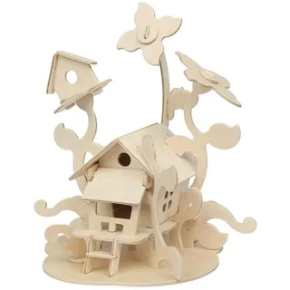Marabu 317000000010 - KiDS 3D Holzpuzzle Feenhaus, mit 43 Puzzleteilen aus FSC-zertifiziertem Holz, ca. 21 x 23 cm groß, einfache Stecktechnik, zum individuellen Bemalen und Gestalten