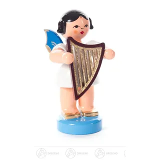 Engel mit Handharfe stehend, blaue Flügel H=ca 5,5 cm Erzgebirge Weihnachtsfigur