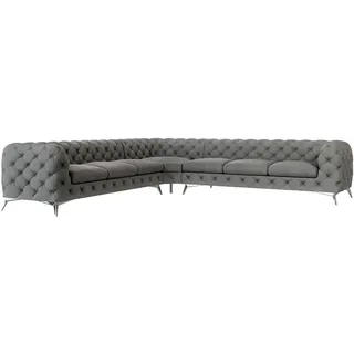 s-style möbel Ecksofa Cleo mit Silber Metall Füßen aus Grau Samtstoff, B/T/H: 323 cm/ 323 cm/ 75 cm - Grau