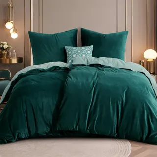 RUIKASI Flanell Bettwäsche 135 x 200 4teilig Grün - Hellgrün Warm Winter Bettwäsche Kuschel Plüsch Fleece Bettbezug Sets mit 2 Kissenbezüge 80x80cm Wendebettwäsche Bedding