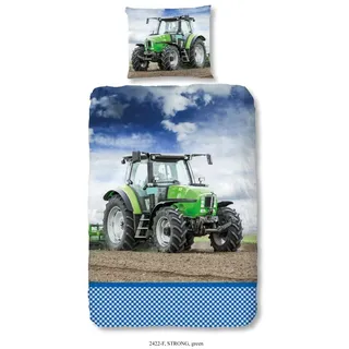 Good Morning Kinderbettbezug "Traktor" - Grün - (140x200/220 cm) - Baumwolle 100% Flanell - Grün