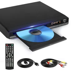 HD DVD Player mit HDMI-Anschluss, Region Free DVD Player für Smart TV, HDMI/RCA Ausgangskabel inklusive, Unterbrechungspunktspeicherung, Eingebautes PAL/NTSC, CD Player für Zuhause (nicht Blu-ray)