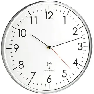 TFA Dostmann Analoge Wanduhr Funk, hohe Genauigkeit, Funkuhr, weiß/Silber, 60.3514, für Küche,Wohnzimmer, Büro oder Eingangsbereich geeignet, 330 x 50 mm