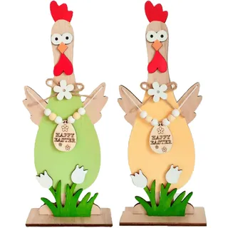 YIEUR 2 Stück Ostern Hahn Holz Figuren Groß Aufsteller Osterhahn Deko, 29,5 cm Osterdeko Hahn Zum Hinstellen Für Draußen Tischdeko Garten Deko