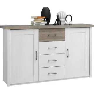 Sideboard im Landhausstil LUND-78 in Pinie weiß Nb./Trüffel Eiche Nb., B/H/T: ca. 150/90/42 cm - Braun