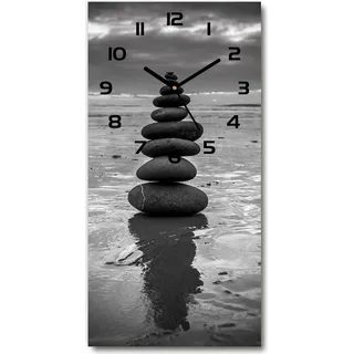 Wanduhr aus Glas – 30x60 cm - Glasbild - Glasuhr - Gehärtetes Glas -Steine am Strand