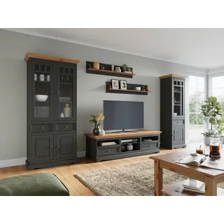 Wohnwände Set Vitrine TV Kommode Wandregale Kommoden Schrank Holz Möbel 5 tlg. - Schwarz
