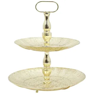 HOME DECO FACTORY Deko-Tablett Metall Goldfarben 2-stöckig Gold | Dekoratives Tablett aus Metall, 2 Etagen, zum Servieren oder Präsentieren, für Gäste oder als Dekoration, Gold