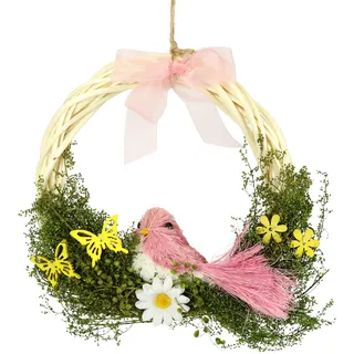 Flair Flower Vogel Blüten Schleife Dekoration Kranz Kränze Wandkranz Türkranz Girlande Künstliche Ostern Ostertür Osterdeko Frühlingsdeko Frühling 090275RS Rosa 20x20x5 cm