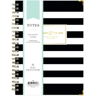 Blue Sky Day Designer for To-Do Notizbuch, 160 linierte Seiten, Doppeldrahtbindung, Hardcover, 14 x 21 cm, schwarz gestreift