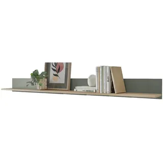 Furn.Design Wandboard in Salbei grün, Barista Eiche, Wandregal 170 x 15 cm , Salbeigrün, Eichefarben , Holzwerkstoff, Metall , Nachbildung,Eiche , 170x15x17 cm , FSC Mix , Wohnzimmer, Regale, Wandboards