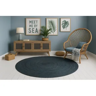 MY-RUG Jute Teppich Rund 200 cm - Sisalteppich Wohnzimmer - Stone Grey Blue | Handgewebter Juteteppich aus 100 % Naturfaser, OEKO-TEX zertifiziert, pflegeleicht, für Saugroboter & Allergiker geeignet