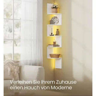Eckregal mit LED-Beleuchtung – Wandregal – platzsparend – 20 x 20 x 126 cm – Weiß