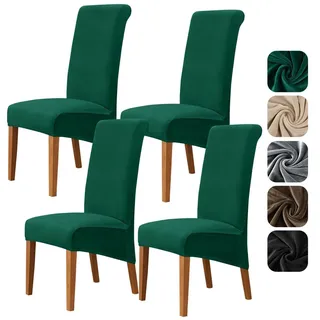 Stuhlhussen Samt XL 4er Set Universal Stretch für Esszimmerstühle Grün Waschbar