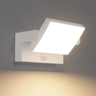 Klighten 24W LED Außenwandleuchte Aussenleuchte mit Bewegungsmelder IP65 Sensor Wandleuchte Innen Außen mit Schwenkbar Panel, Modern Außenlampe für Garten Balkon, Weiß, Warmweiß 3000K