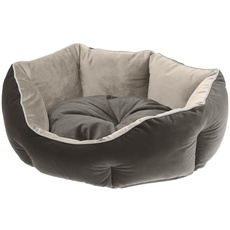 Ferplast Hundekörbchen Hundesofa Katzenbett QUEEN 45 mit Kissen, Kuschelbett für Haustiere, beidseitig nutzbar, weicher Samt, waschbar, 44 x 40 x H 16 cm, grau