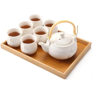 DUJUST japanisches Teeservice, weißes Porzellan-Teeservice, süßes asiatisches Teeservice für Teeliebhaber (Pflaume in Gold)