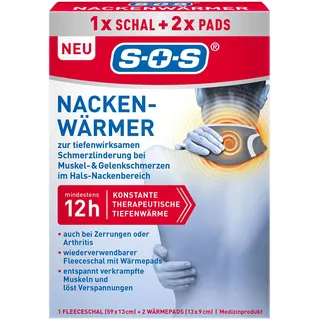 SOS Nackenwärmer (1 Schal + 2 Pads) – Effektive Schmerzlinderung mit 12 Stunden Tiefenwärme – Wärmeauflage gegen Schmerzen im Hals-& Nackenbereich oder Muskelverspannungen