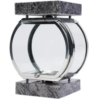 Grab-Lampe rund Edelstahl handgefertigt Grabschmuck Friedhof-Licht Granit Orion