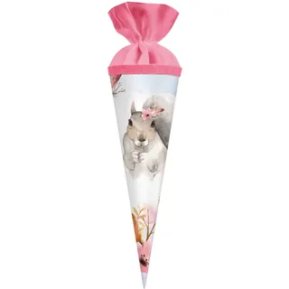 goldbuch 93 112 Geschwistertüte Eichhörnchen, Schultüte mit Tiermotiv, Geschenkverpackung, Lackkarton, rosa Filzverschluss (ohne Verschlussband), Zuckertüte rund, Länge 35 cm, Ø 11,5 cm, Weiß