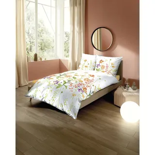 Bettwäsche KAEPPEL "Summer Meadow", orange (mandarine), B/L: 140cm x 200cm, 1 Stk., 1 Stk., Perkal, B/L: 70cm x 90cm, 2 Stk., Perkal, Obermaterial: 100% Baumwolle, Bettwäsche, Bettwäsche