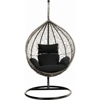 HOME DELUXE - Hängesessel Cielo - Schwarz, Höhe 200 cm - inkl. Gestell, Sitz- und Rückenkissen I Polyrattan Hängestuhl Gartenschaukel Hängekorb - Schwarz