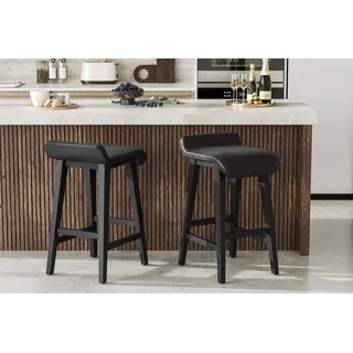 GarveeHome 2er-Set Barhocker Mit Stromlinienförmigen Sitzkissen Aus PU-Leder, 66.5cm Hoher Hocker Mit Holzrahmen Und Fußstütze, Gepolsterter Esszimmerstuhl, Für Esszimmer, 44.5 x 44.5 x 66.5 cm