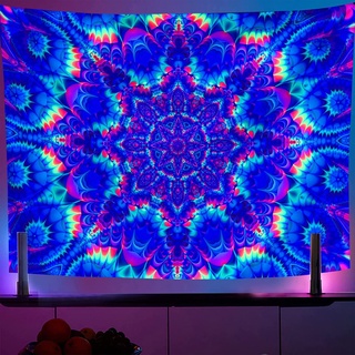 OSVINO Schwarzlicht Wandteppich Mandala 150x200CM Im Dunkeln leuchten Psychedelisch Boho Tapisserie Bunte Kulisse Böhmische Raumdekoration Hippie Wandplakate für Schlafzimmer