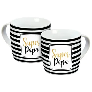 Tasse Super Papa Streifen 300ml, 14893, Porzellantasse, Porzellan, Weiß/Schwarz