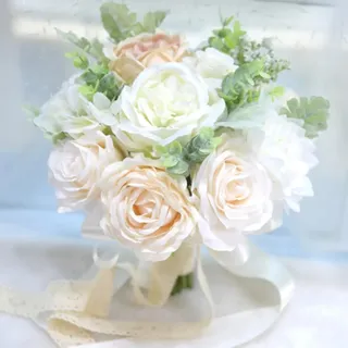 LESING Brautsträuße für Hochzeiten, künstliche Rose, Pfingstrosen, handgefertigt, romantisch, Hochzeitssträuße für Braut, Brautjungfer, mit Blumen (Strauß, Pfingstrose, Rose, weiß)